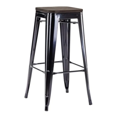 Immagine di Duhome 1 Sgabello da Bar in Metallo Nero impilabile Altezza del Sedile 77 cm Robusto e intramontabile Selezione Colore 665D, Colore:Bianco + Legno Chiaro, Materiale:Metallo