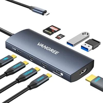 Immagine di USB C zu Hub 3 3.2 Gen 2 Ports mit 10Gbps, 4K@60Hz HDMI, 100W PD, 3.0 Ports, Splitter Multiport Adapter für MacBook Pro, iMac, iPad iPhone 15 (9 in 1 (USB Displayport))