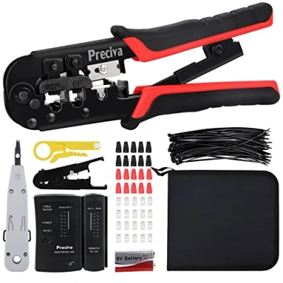 Immagine di RJ45/RJ11 Strumenti Kit di Rete Professionali,Preciva crimpatrice cavi ethernet,Manutenzione del Computer LAN Tester Cavo 97 in 1 Riparazione.