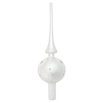 Immagine di Dekohelden24 Lauschaer Decorazione per albero di Natale, in argento opaco, con brillantini, colore: bianco, lunghezza circa 28 cm