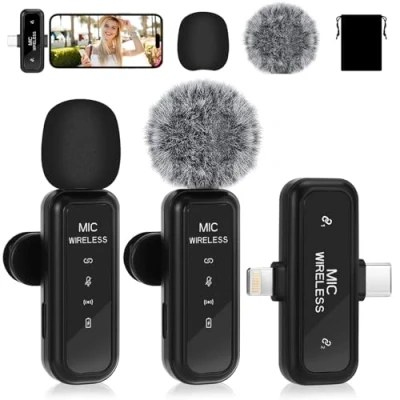 Immagine di Pavlleen microfono Wireless, per iPhone/Android/PC wireless professionale, cancellazione del rumore, mini microfono, registrazione video/streaming live/intervista/TikTok
