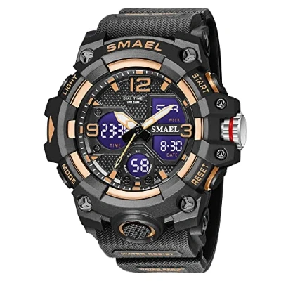 Immagine di AIMES Orologi da uomo per sport all&#039;aria aperta, impermeabile, militare, tattico, digitale, analogico, con data, multi funzione, grande quadrante allarme, cronometro uomo, C oro rosa.,