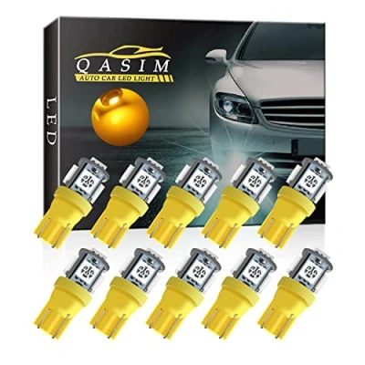 Immagine di Qasim 10x LED T10 W5W 194 Lampadine Ambra 5050 5SMD 168 per Auto Cupola Interna Cruscotto Mappa RV Targa Luci Laterali DC 12V