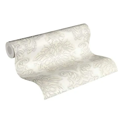 Immagine di Livingwalls 368985 Carta da parati in tessuto non tessuto, con glitter, Beige Metallic Weiß, 10,05 x 0,53 m