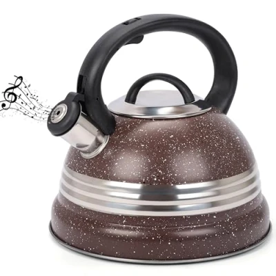 Immagine di Belle Vous Bollitore Acqua con Fischio Teiera Fischietto 3 L per Fornello a Induzione Gas e Piastra Elettrica Acciaio Inox Tè Caffè Marrone