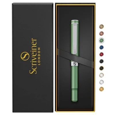 Immagine di Scriveiner Rollerball Verde EDC di lusso, splendida penna tascabile con finitura cromata, miglior regalo per uomini e donne, ricarica tedesca, idea regalo, penne design ufficio
