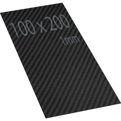 Immagine di Piastra in fibra di carbonio 100 x 200 mm. 1 mm spessore. Foglio 3K opaco. Resistente e elevata durezza, per taglio CNC. da