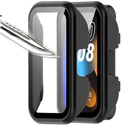 Immagine di Msiall [2 pezzi nero con Pellicola Protezione Schermo Vetro Temperato per Huawei band 8, 9H Durezza PC Case,Bumper,Sottile Case Protettiva Completa Smart 8