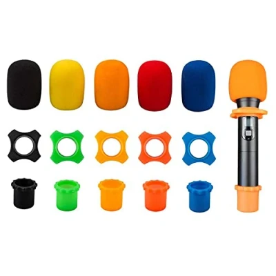 Immagine di Microfoni Spugna Covers, 15 pezzi Parabrezza per microfono con anello antirotolamento e custodia inferiore, Schiuma ad alta densità, Meeting Studio Karaoke