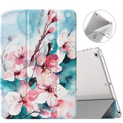 Immagine di MoKo Cover per Nuovo iPad 10,2&quot; 9a Gen. 2021 / 8a 2020 7a Gen 2019, Custodia Ultra Sottile Leggero Tri Fold Auto Sveglia/Sonno con Retro Semi Trasparente in TPU, Fiori di Pesca