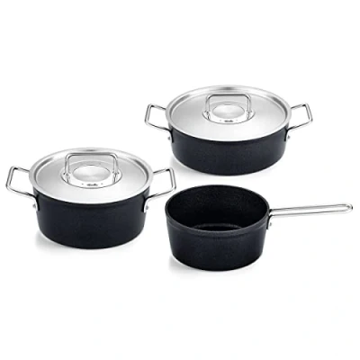 Immagine di Fissler Adamant Set di pentole in alluminio, 3 pezzi, rivestite metallo con coperchio, antiaderenti (1 pentola, 1 padella, casseruola), compatibili induzione