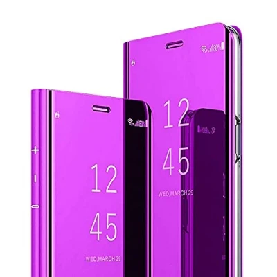Immagine di WOBURN Clear Smart View Cover per Samsung Galaxy A34 5G, Standing Mirror Flip Folio Custodia Protettiva Bumper, Luxury Specchio Libro Case con Supporto Pieghevole. Viola