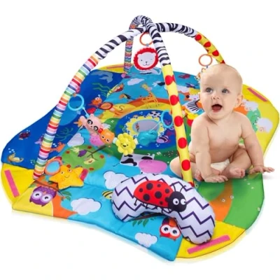Immagine di Lionelo Anika 2in1 Palestrina Tappetino da Gioco per Neonato e Bambino Box 114cm Cuscino sotto la Pancia Ricco Set di Giocattoli Varie Forme Colori Interattivo Sviluppa Abilità Motorie Cognitive