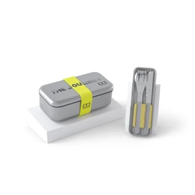Immagine di monbento Set pasto Nomades The Journey Bento Inox ermetico MB Sense + posate per pranzo Box con custodia Slim Senza BPA Durevole, riutilizzabile e sicuro Giallo, 97007444