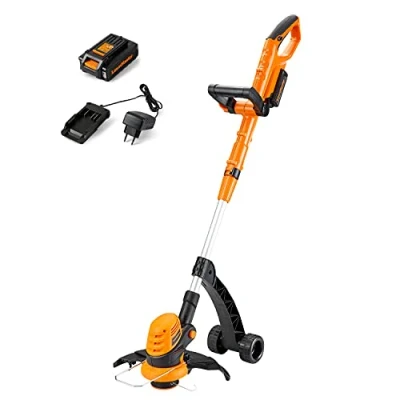 Immagine di LawnMaster Decespugliatore Tagliabordi a Batteria 24V 2,0Ah, stelo in Alluminio regolabile, Rasaerba Elettrico da Giardino, Diametro Taglio 25 cm e filo 1.65 mm 1*Batterie Incluse