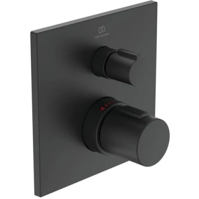 Immagine di Ideal Standard Ceratherm C100, Miscelatore termostatico ad incasso per doccia, Una via, Parti esterne, Nero Seta