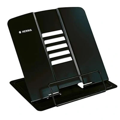 Immagine di HERMA Supporto da lettura in metallo (19,8 x 22,2 3,3 cm piegato) 5 livelli regolabili, antiscivolo, leggio per scuola, cucina e ufficio, porta libri, nero