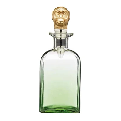 Immagine di BarCraft Decanter per Liquori in Vetro Verde Ombreggiato con Tappo Color Ottone a Forma di Scimmia, Etichetta Regalo Inclusa, Verde, 900 ml