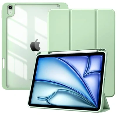 Immagine di TiMOVO Cover per iPad Air 11 Pollici M2 2024, 6/5/4 Generazione 2024/2022/2020 10,9&quot; con Portapenna, Custodia Protettiva Guscio Posteriore Trasparente, Auto Sveglia/Sonno, Verde
