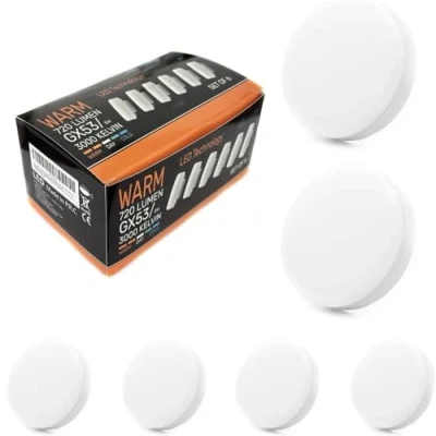 Immagine di GX53 Lampadina a LED luce bianca calda, 3000 K, 8 W, GX53, sostituisce lampadine alogene 230 V, 720 lm, 120, CRI&gt; 80, non dimmerabile, confezione da 6