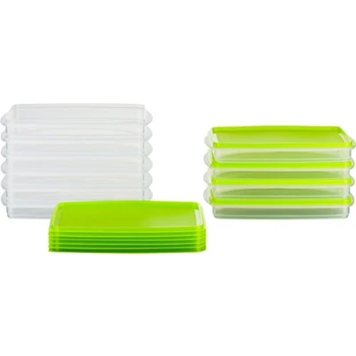 Immagine di MiraHome Contenitore per alimenti congelatore impilabile 23x14x3,2 cm Qualità austriaca (Verde, 0,5l Rettangolare (10 Pz))