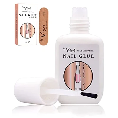 Immagine di 15g By Vixi COLLA PER UNGHIE ULTRA FORTE con PENNELLO e FILE di PREPARAZIONE GRATUITO Adesivo trasparente, istantaneo asciutto, qualità professionale da salone bellezza