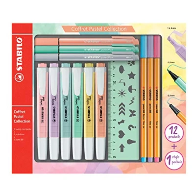 Immagine di Set Creativo STABILO Pastel Collection Confezione mista 13 pezzi: 6 swing cool pastel, 3 point 88, pointMax, 1 righello stencil