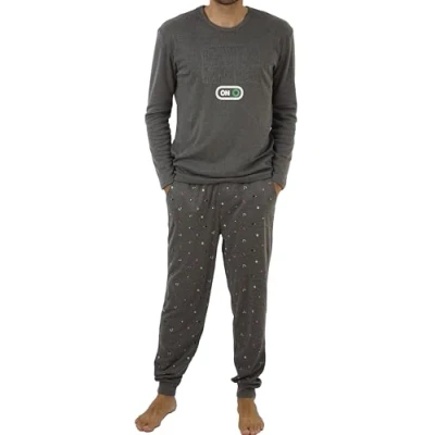 Immagine di FM Pigiama invernale da uomo, set 2 pezzi, in cotone, con maglietta a maniche lunghe e pantaloni per l&#039;inverno primavera autunno, Gym Mode On Marengo, M