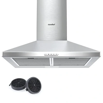 Immagine di COMFEE&#039; Cappa Aspirante 60 cm PYRA17SS Acciaio Inossidabile Cucina con LED, Sistema di Ricircolo e Canalizzazione Filtri a Carbone