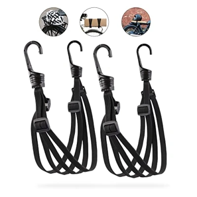 Immagine di PRETEX Set da 2 Corde Elastiche con Gancio Ganci Elastici 60cm, Lunghezza totale 105cm Corda Elastica per Teloni, Portapacchi, Auto e Bici Ragni Militari