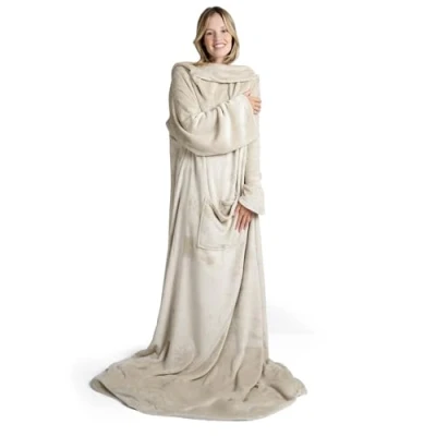 Immagine di Blumtal Coperta con Maniche Donna Pratiche Tasche Plaid e Tasca per i Piedi Pile Morbido Caldo Certificata OEKO TEX 170X200cm, Sabbia