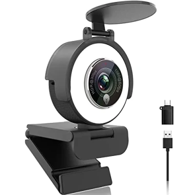 Immagine di Angetube Webcam 1080p con luce anulare per lo streaming: USB 60FPS microfono HDR Enabled HD Auto Light Correction Web Cam FOV regolabile, team, Zoom, PC/Laptop/Mac/Desktop