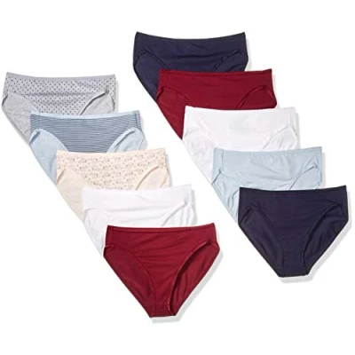 Immagine di Amazon Essentials Slip in Cotone SGAMBATO (Disponibile Taglie Forti) Donna, Pacco da 10, Pois/Stampa Floreale/Thin Stripe, 52