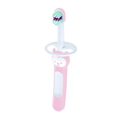 Immagine di MAM Spazzolino da denti per bambini, manico compatto, ergonomico e antiscivolo, ideale primi denti, con protezione di sicurezza, testa piccola setole extra morbide, rosa, confezione 1