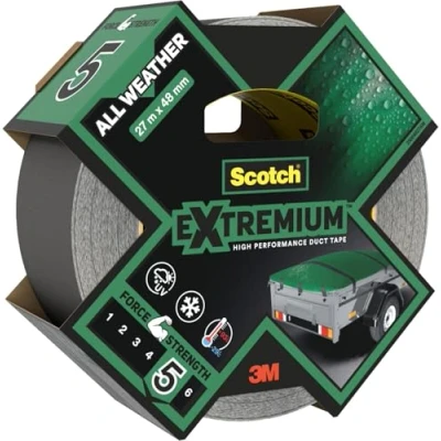 Immagine di Scotch Extremium ALL WEATHER Nastro Adesivo Extra Resistente Alte Temperature, Nero, 27 m x 48 mm, Impermeabile, ai Raggi UV, Strappabile a Mano