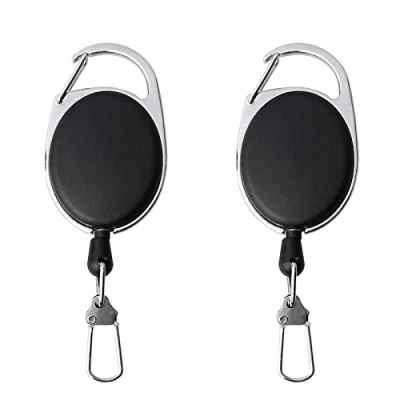 Immagine di Portachiavi retrattile, confezione da 2 pezzi, con cordino in nylon 68 cm, estensibile, clip elastiche per cintura e cintura, colore: nero