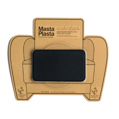 Immagine di MastaPlasta Premium Patch autoadesiva istantanea per riparazioni in Pelle Nero 10cm x 6cm Pronto Soccorso divani, seggiolini Auto, Borse, Giacche, ECC.