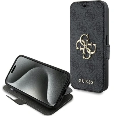 Immagine di GUESS GUBKP15L4GMGGR Custodia per iPhone 15 PRO 6.1, con Logo in Metallo, Colore: Grigio