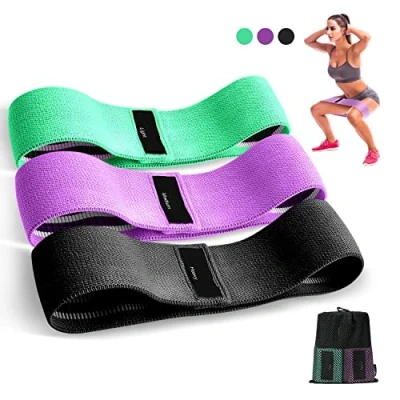Immagine di Bande Elastici di Resistenza, Fasce Elastiche Fitness in Tessuto con 3 Livelli Banda Elastica Antiscivoli per Esercizi Glutei, Yoga, Pilates, Palestra(3 Pezzi)