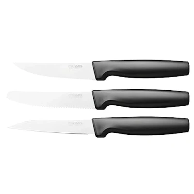 Immagine di Fiskars Set di coltelli piccoli, 3 pezzi, Functional Form, Coltello per sbucciare, multiuso e da tavola, Acciaio inox/Plastica, Nero, 1057561