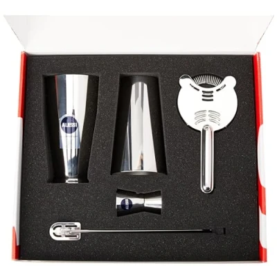 Immagine di Alessi Lunar Eclipse 5050SET I Kit per Mixare Cocktail Ispirato all&#039;Universo Lunare con Agitatore e Passino, Acciaio Inossidabile 18/10 Lucido, 5 Pezzi