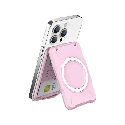 Immagine di PROfezzion 2 in 1 Mag Safe Wallet Stand, Supporto Magnetico per 4 carte, blocco RFID iPhone 16 Plus Pro Max 15 14 13 12 &amp; Case, non 13Mini/12Mini (rosa)