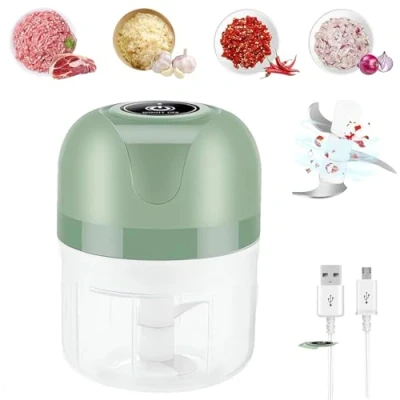 Immagine di Collectale Usb Rechargebale Electric Garlic Grinder, 100ML/250ML Portable Mini Chopper Electric, Cordless Small Blender Food Processor, Onion Meat Nut Vegetable Cutter (Green 250ML)