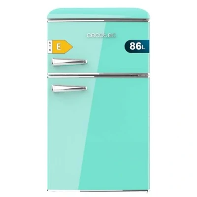 Immagine di Cecotec Mini Frigorifero Retro Bolero Coolmarket 2D Origin 86 Green E. Due Porte Verde di 89,3cm Altezza e 48,7 Larghezza con Capacità 86L, Classe Energetica E, LED Interno, Maniglia Cromata