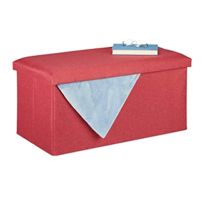 Immagine di Relaxdays Panca con Contenitore, Effetto finta pelle, Imbottita, Corridoio, Camera da Letto, HLP 38x76,5x38,5 cm, Rosso, 1 pz