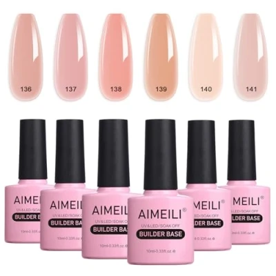 Immagine di AIMEILI 8 in 1 Builder Base Gel Set Nudo Rosa Colori Rinforzante per Unghie, Coat, Estensione delle Riparazione di Manicure, Decorazione Unghie Polish 34, 6x10ML