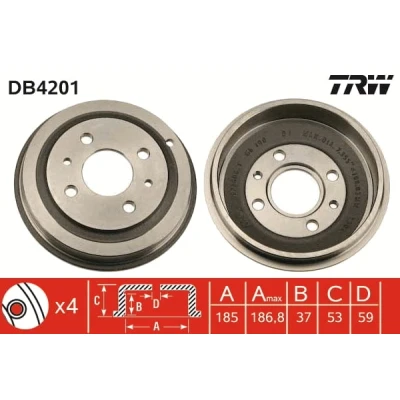 Immagine di TRW DB4201 Freni a Tamburo FIAT: Seicento / 600 Hatchback, Cinquecento