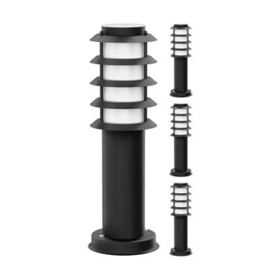 Immagine di ledscom.de 4 pezzi bitta luminosa PORU per esterni, IP44, griglia, 39cm, nero, incl. lampada E27 471lm, bianco extra caldo