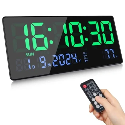 Immagine di Fuloon Orologio da Parete Digitale, 15.5&quot; Grande Ampio Display LED Sveglia Digitale con Telecomando, Secondi Data Settimana Temperatura per Soggiorno Cucina Garage Ufficio e Aula