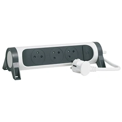 Immagine di LEGRAND Multipresa girevole con interruttore a LED 3 prese di superficie terra Cavo 1,5 m Bianco e Grigio Scuro